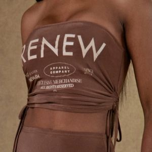 PLT Renew Brown Slinky Ruched Printed Bandeau Top 12 (UK Size)